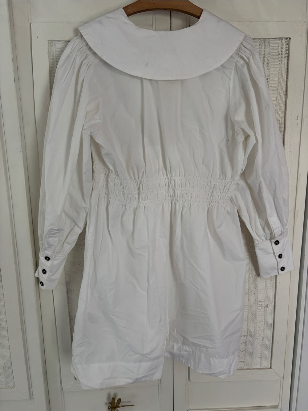 GANNI Organic Cotton Poplin Oversized Collar White Mini Dress XS 36 - Picture 10 of 11